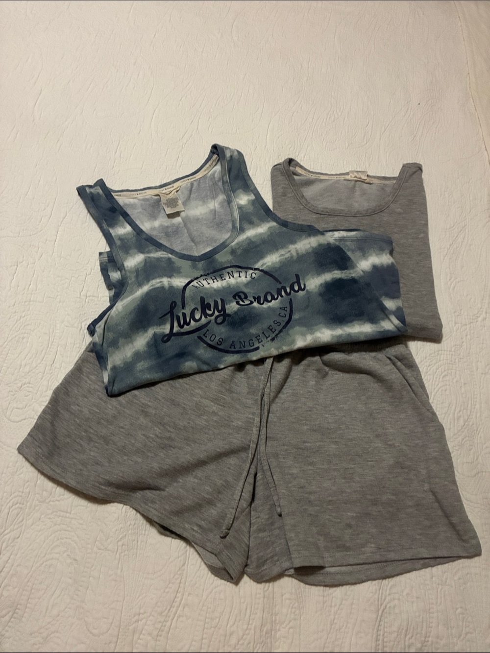 Lucky Brand PJ Set Women’s Small 3 Piece‎ Tank Top, Short Sleeve Top & Shorts